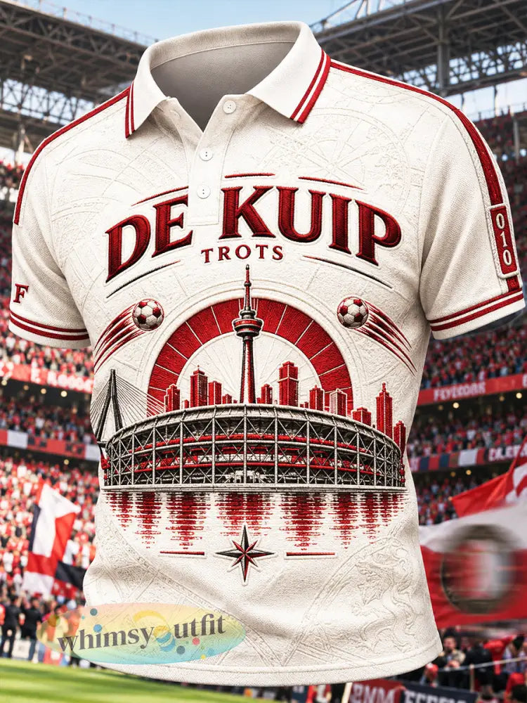 Beige Nederlandse Voetbalclub Feyenoord Rotterdam Patchwork-Print Casual Poloshirt - Romig-Wit / S