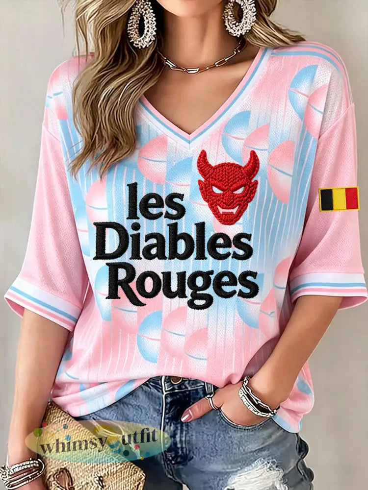 Belguim voetballiefhebbers voor dames Les Diables Rouges geprinte tops - als foto / S