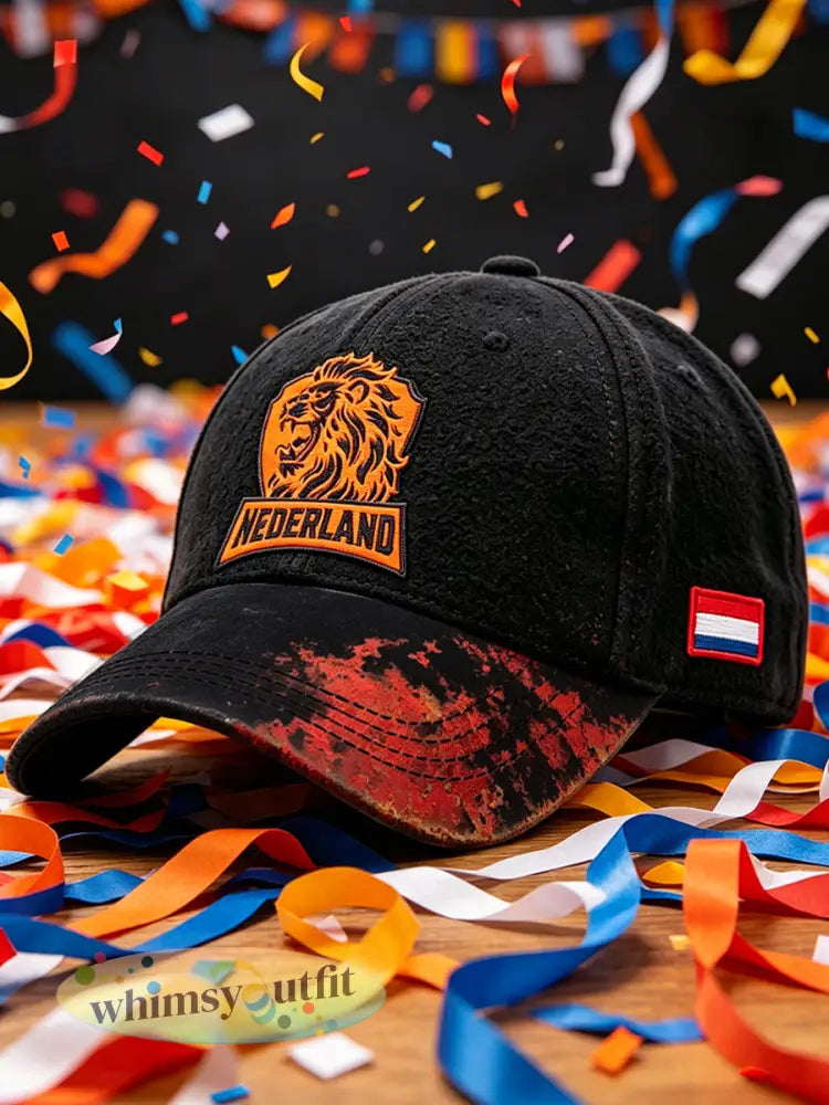 Black Holland Voetbal Leeuw Print Casual hoed - Zwart / 58CM