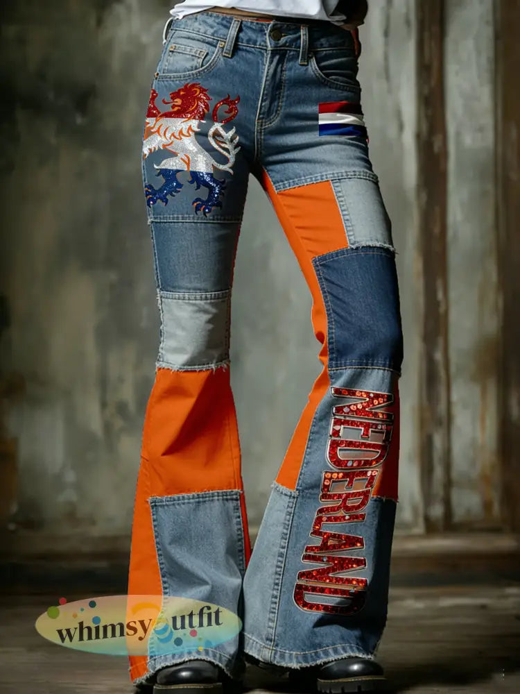 Broeken met Nederlandse koningsdagprint voor dames - A / S