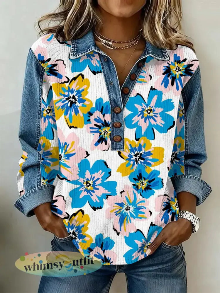 Casual damesblouse met bloemenprint en lange mouwen in vintagestijl - als foto / S