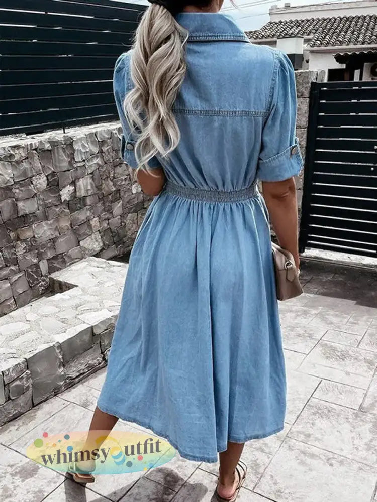 Casual elegante denim-jurk met korte mouwen voor dames