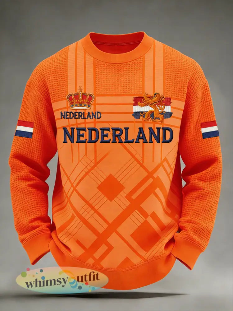 Casual heren-T-shirt met lange mouwen en print met Koningsdag-thema - A / S