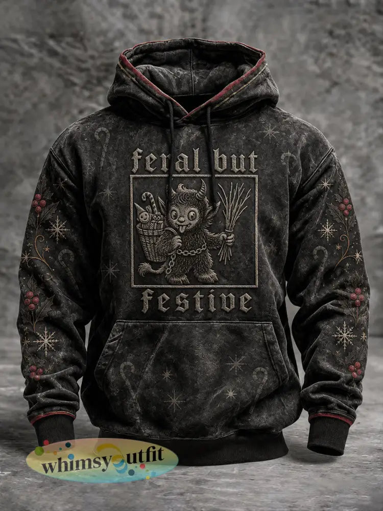 Casual hoodie voor mannen met Sint-Nicolaasthema - Zwart / S