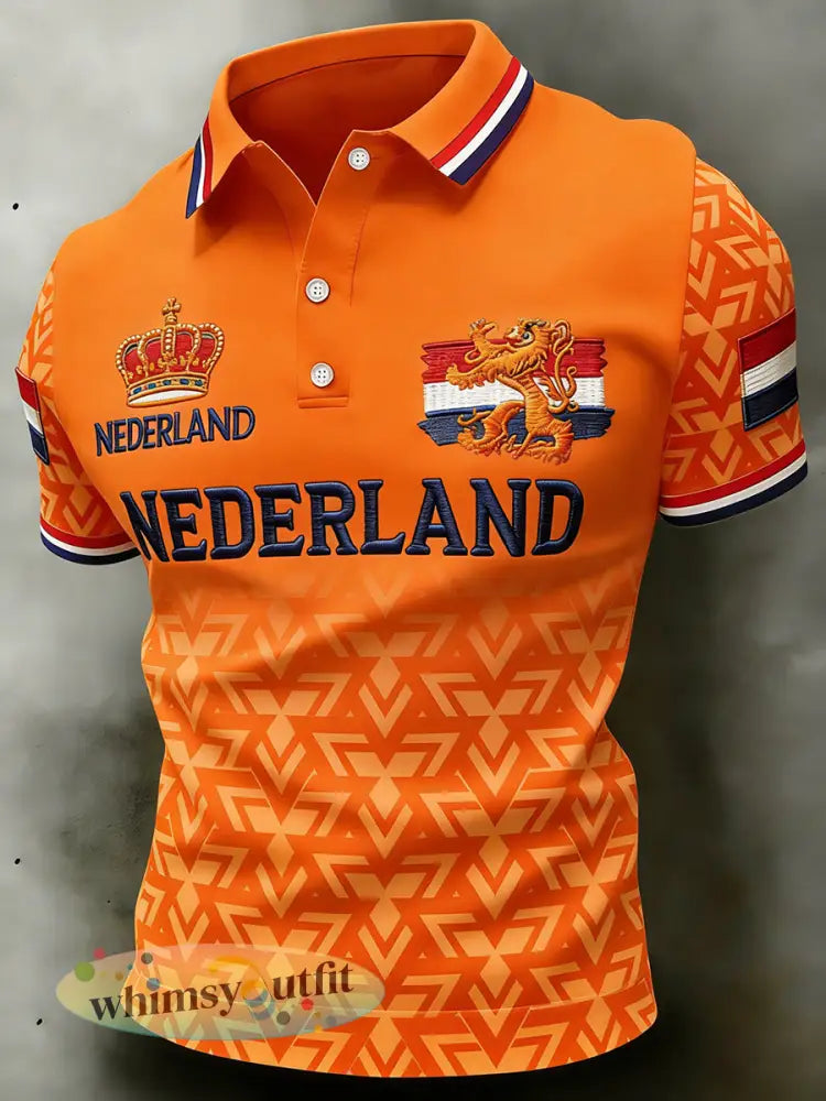 Casual poloshirt voor heren met print in de stijl van Koningsdag - A / S