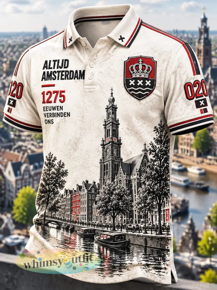 Casual poloshirt voor heren van Off-White met Amsterdam-stadspatroon - Romig-Wit / S