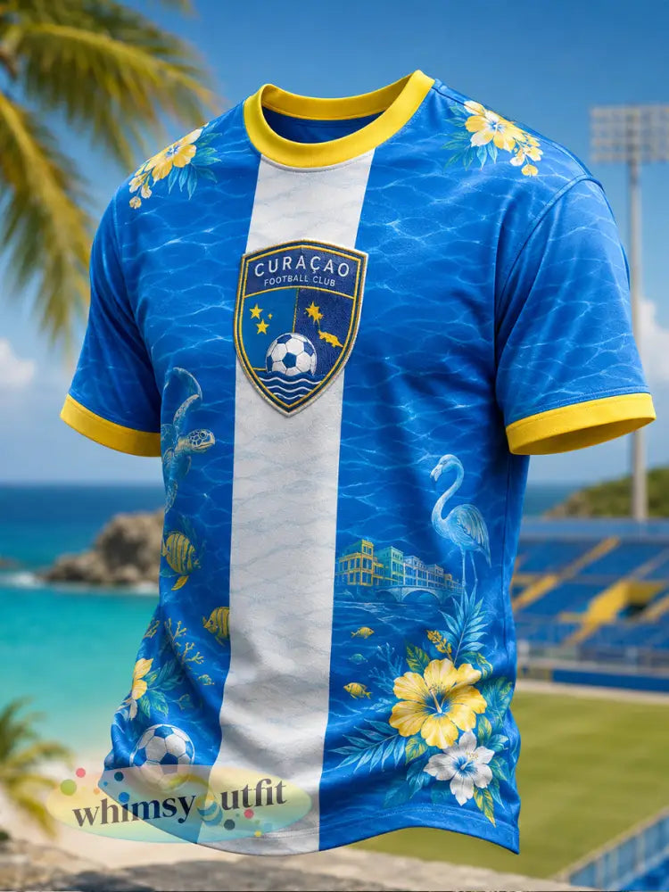 Casual T-shirt voor heren met print in eilandvoetbalthema en korte mouwen - A / S