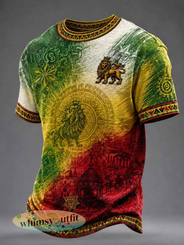 Casual t-shirt voor heren met reggaeprint - als foto / S
