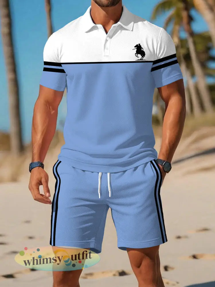 Casual zakelijk polopak met korte mouwen voor heren - Blauw / S