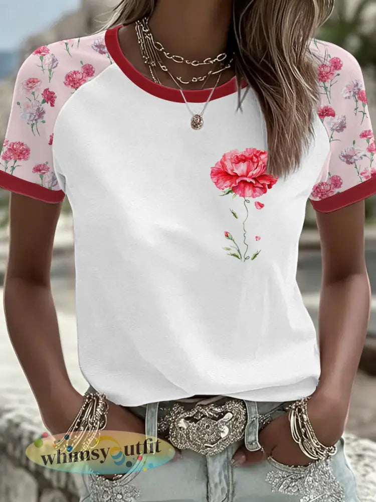 Dames Anjers voor Moederdag T-shirt met ronde hals en korte mouwen - Wit / S