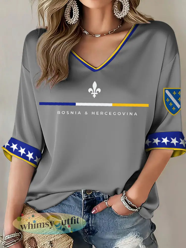 Dames Bosnië ZMAJEVI voetballover bedrukt t-shirt - Lichtgrijs / S