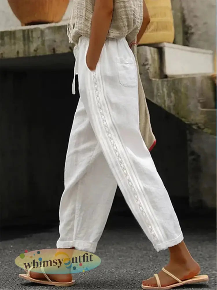 Dames casual dagelijkse straight broek met knoopsluiting - Wit / S