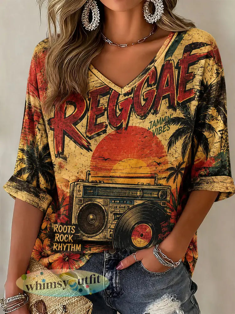 Dames halflange mouwen V-hals T-shirt - als foto / S