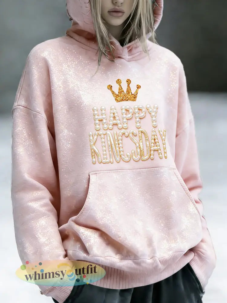 Dames Holland Fijne Koningsdag 3D Parelprint Roze Amo Hoodie - Roze / S