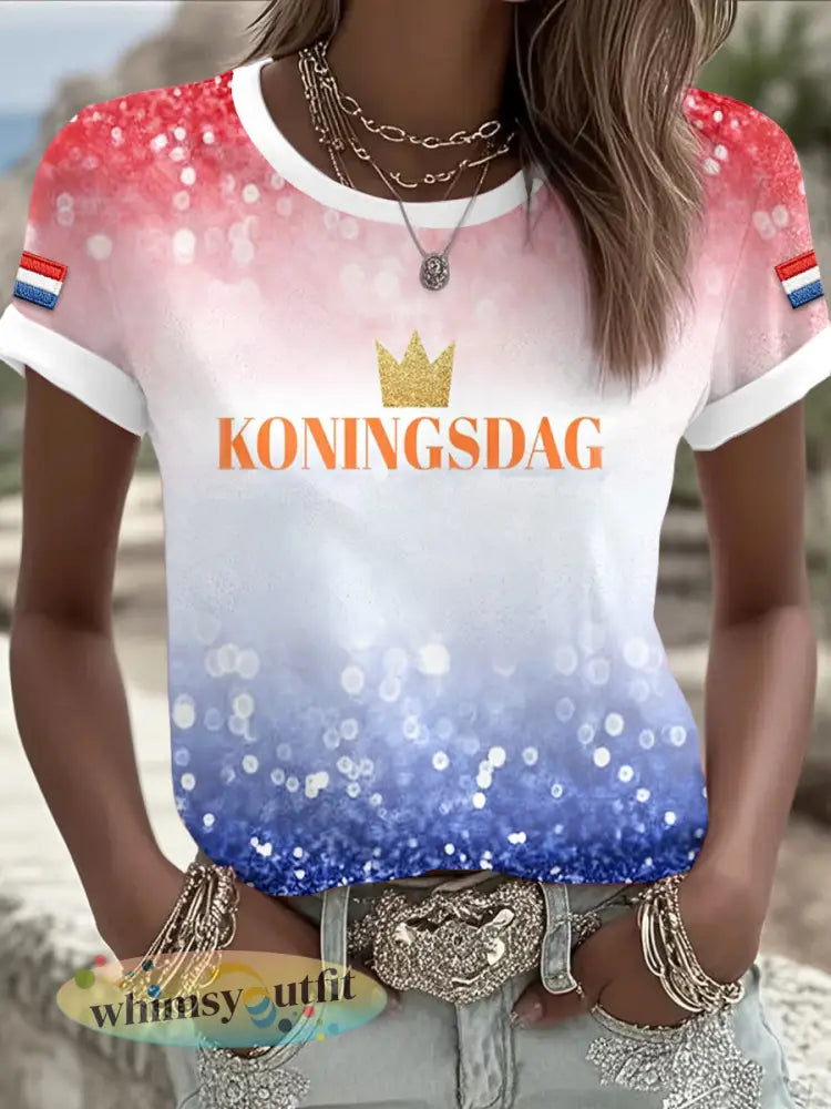 Dames Holland Fijne Koningsdag Print Casual Mode T-shirt - Veelkleurig / S