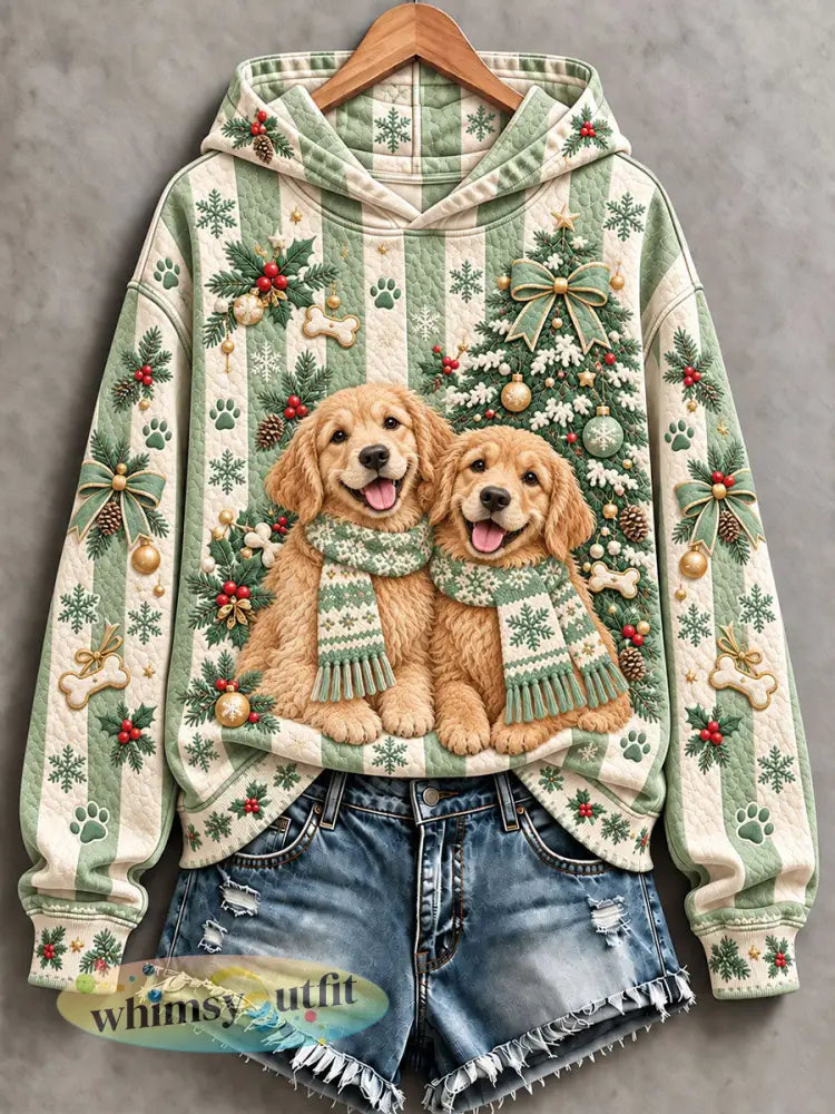 Dames hond kunst print casual hoodie - Lichtgroen / S
