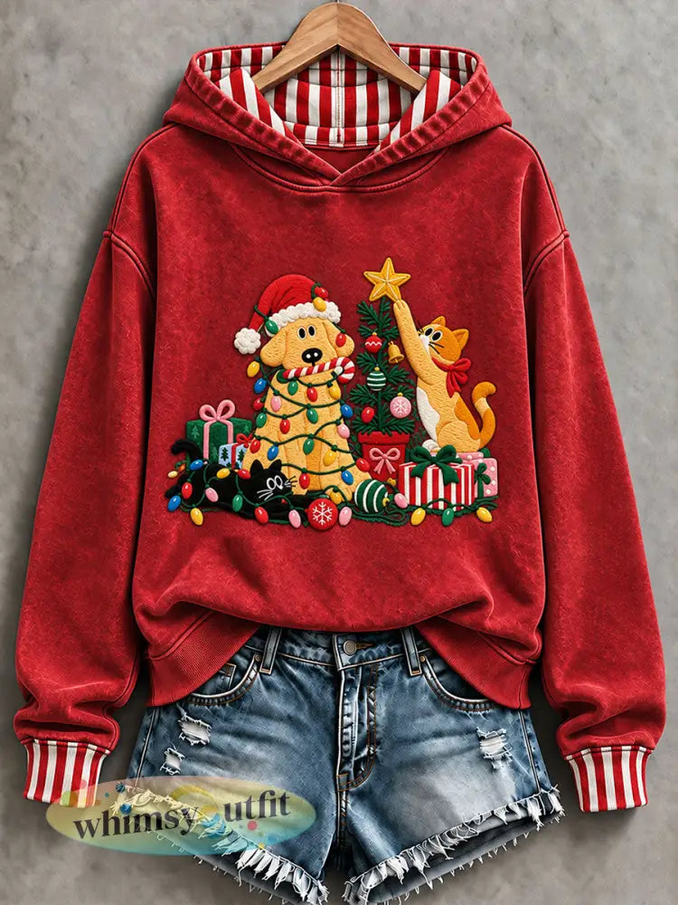 Dames kerst grappige hond kunst print regelmatige hoodie - als foto / S
