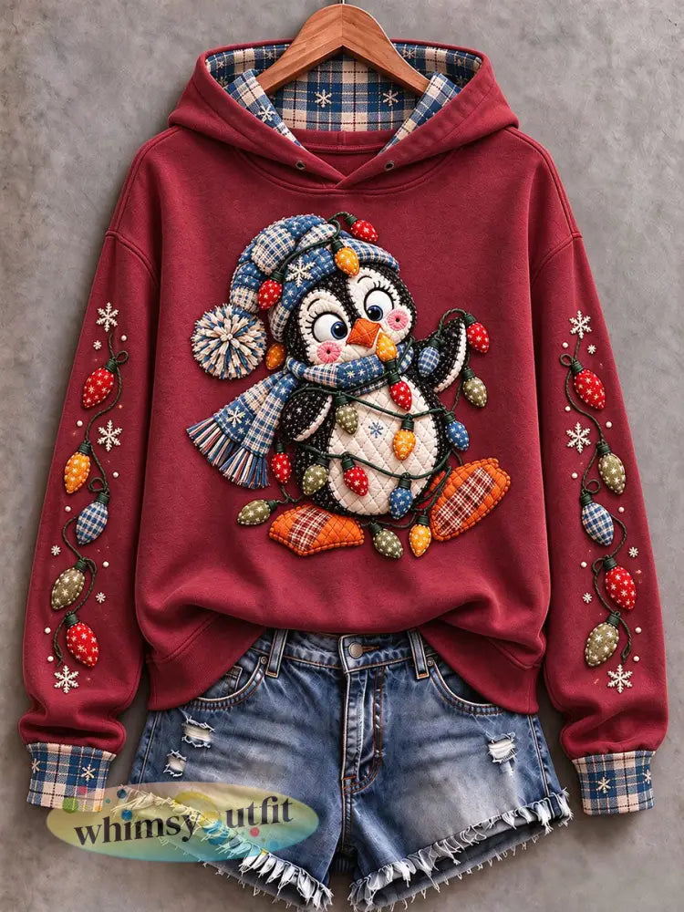Dames kerst pinguïnprint regelmatig sweatshirt - Rood / S