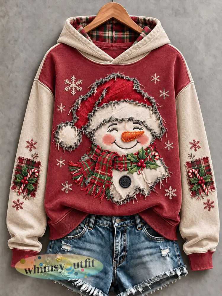 Dames kerst sneeuwpop kunst bedrukte hoodie - als foto / S