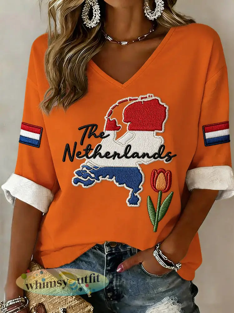 Dames King’s Day geborduurde print top met V-hals - A / S
