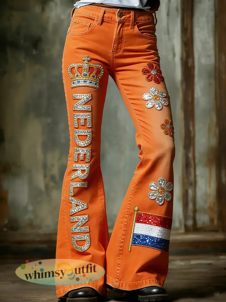 Dames Koninginnedag-print casual uitlopende broek - A / S