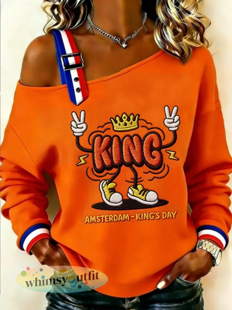 Dames Konings Dag Sweatshirt - Sinaasappel / S