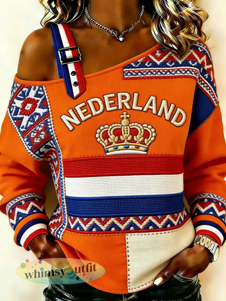Dames Koningsdag-print camisole schouderloos sweatshirt - A / S