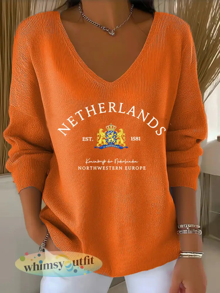 Dames Koningsdag V-hals ribtop - Sinaasappel / S