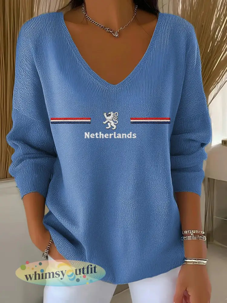 Dames KoningsdagV-hals ribtop - Blauw / S