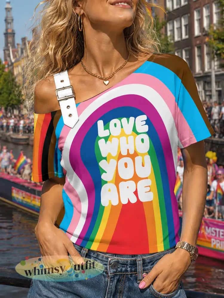 Dames-Lgbt-regenboogprint tanktop met korte mouwen - A / S