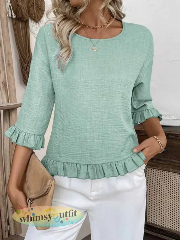 Dames mode gedrukt casual top - Cyaan / S