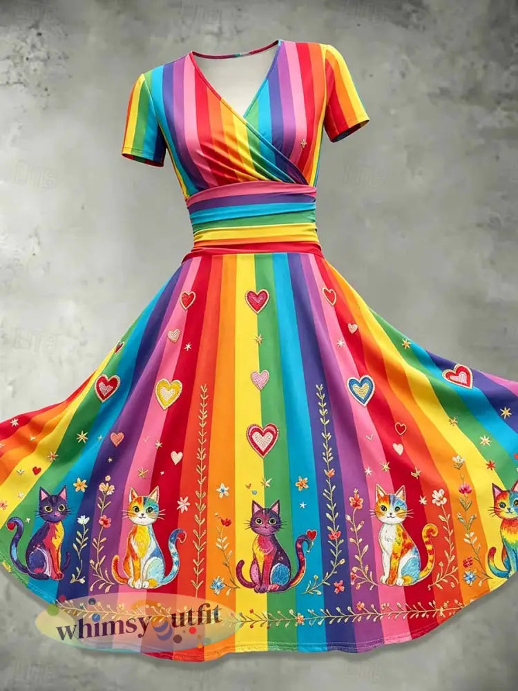 Dames mode regenboog kunst patroon bedrukte jurk - als foto / S