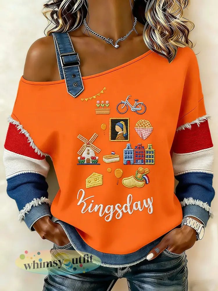 Dames Nederlandse Koningsdag print hemdje sweater - A / S