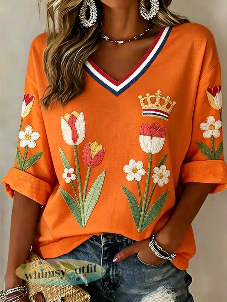 Dames patchwork met V-hals en bloemenprint - A / S