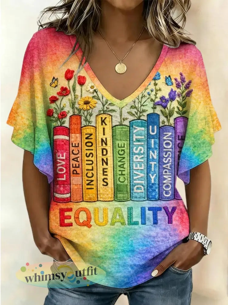 Dames Pride Month LGBT-T-shirt met V-hals en korte mouwen - als foto / S