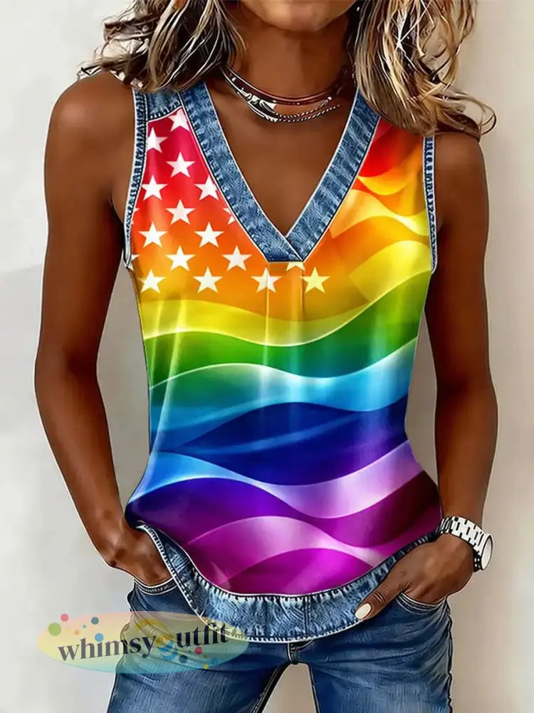 Dames Pride Month Regenboogvlag Gedrukt Vest - als foto / S