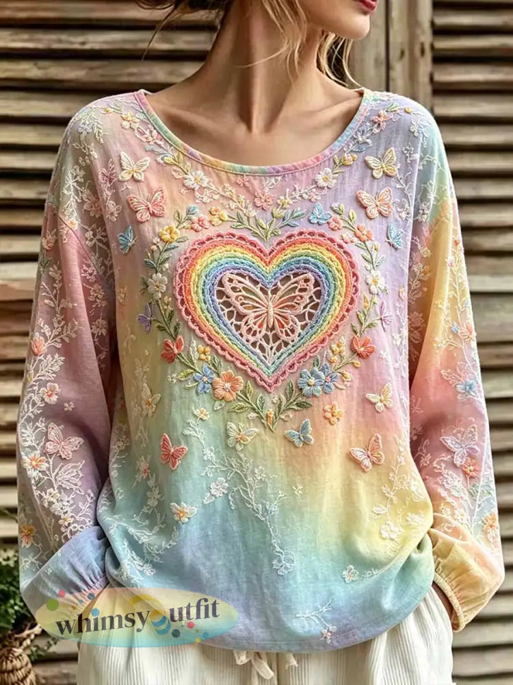 Dames Regenboog Butterfly Art Gedrukte Casual Top - als foto / S