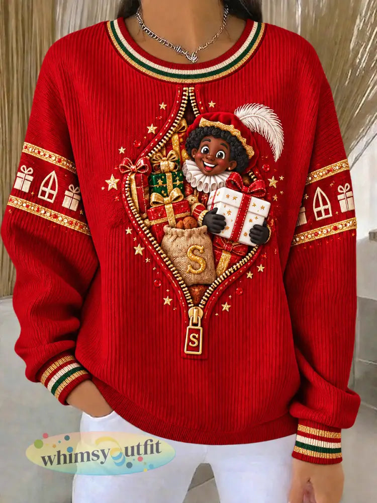 Dames rode Nederlandse St. Nicholas Day 3D-geprinte hoodie - Rood / S