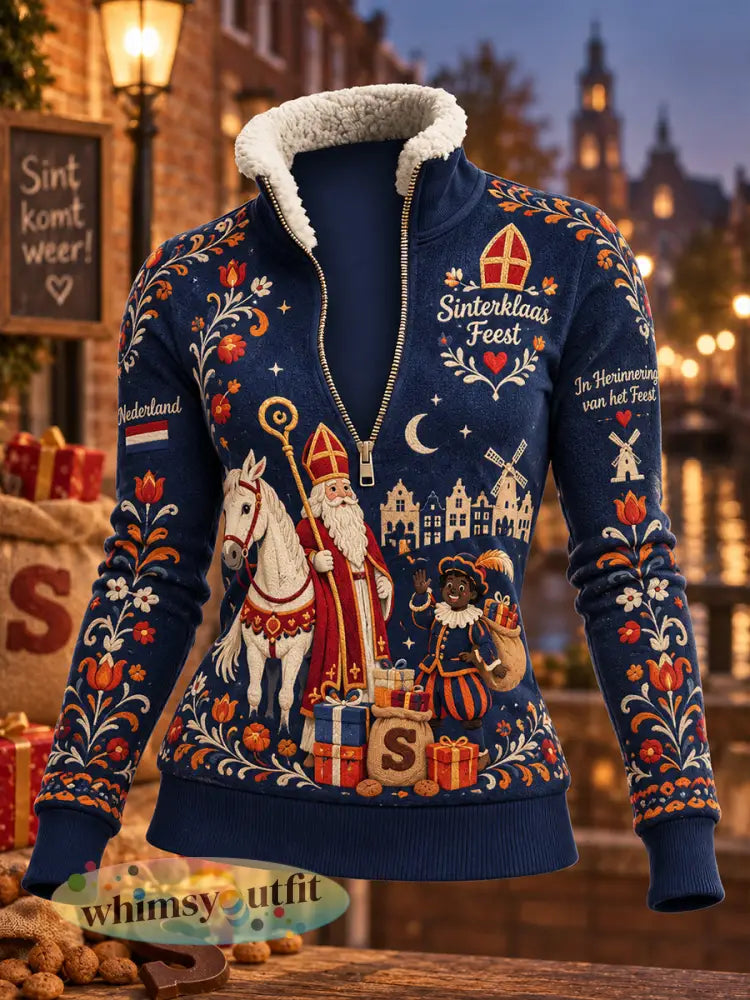 Dames-sweatshirt met grafische print voor Sint Nicolaas coltrui en lange mouwen - A / S