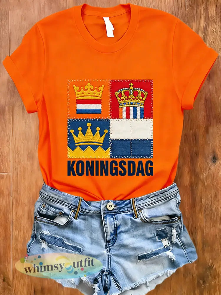 Dames T-shirt met koningsdagthema en print - A / S