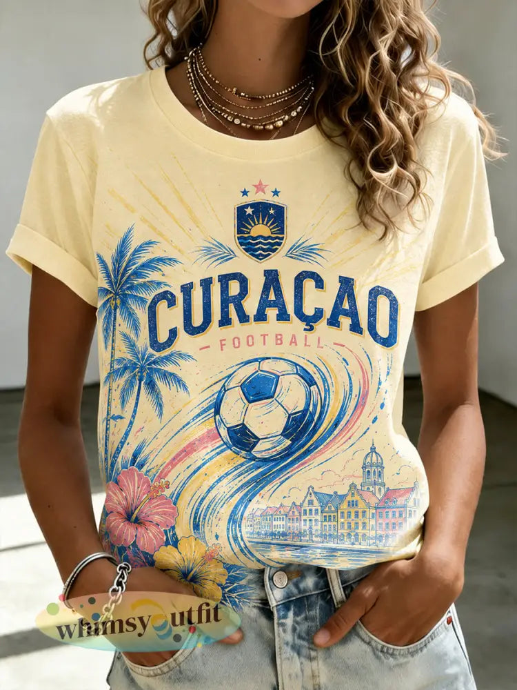 Dames-T-shirt met korte mouwen en print van eilandvoetbal - A / S