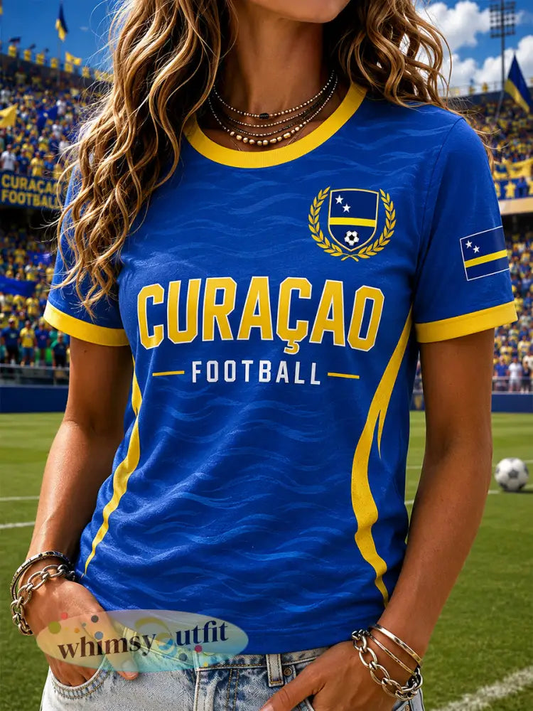 Dames T-shirt met korte mouwen en voetbalprint - A / S
