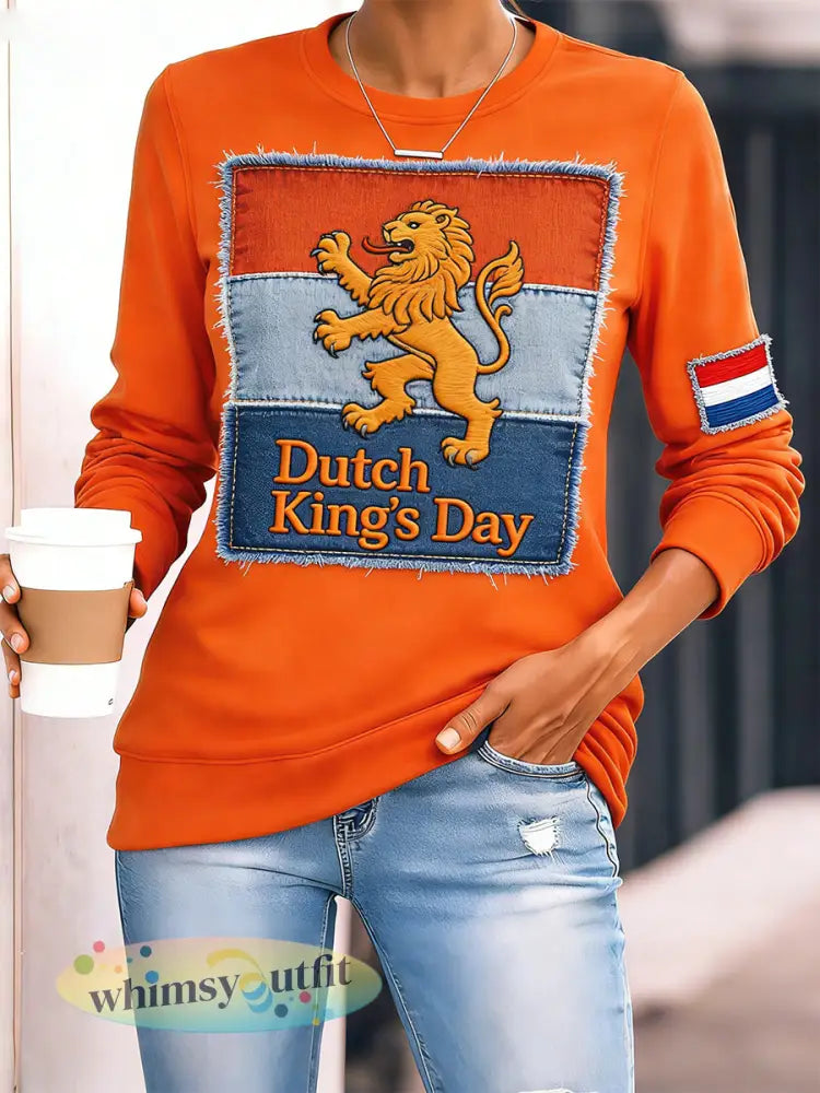 Dames T-shirt met lange mouwen en Koningsdag-print - A / S