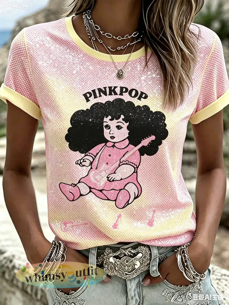 Dames T-shirt met popartprint en Pinkpop-thema - A / S
