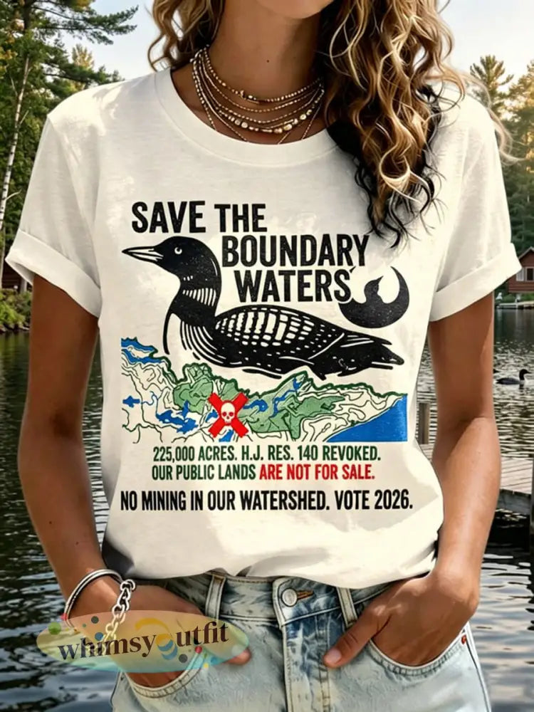 Dames T-shirt met print ’Save The Boundary Waters’ - als foto / S