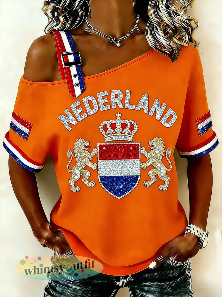 Dames T-shirt met spaghettibandjes en koningsdagthema - A / S