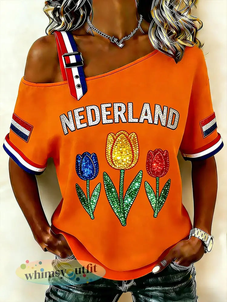 Dames T-shirt met spaghettibandjes en koningsdagthema - A / S