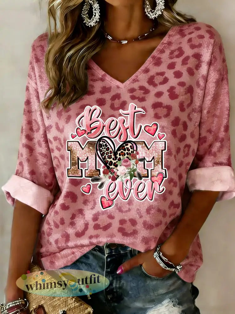 Dames T-shirt met V-hals thema Moederdag - A / S