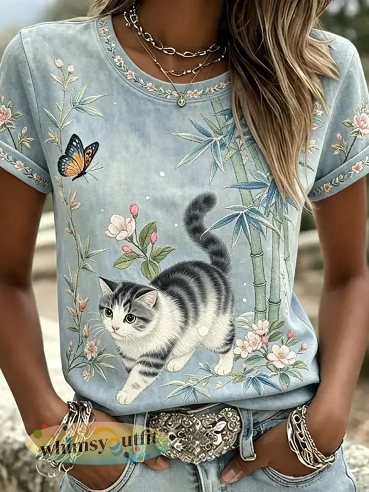 Dames vintage dierenkunstprint casual t-shirt - A / S