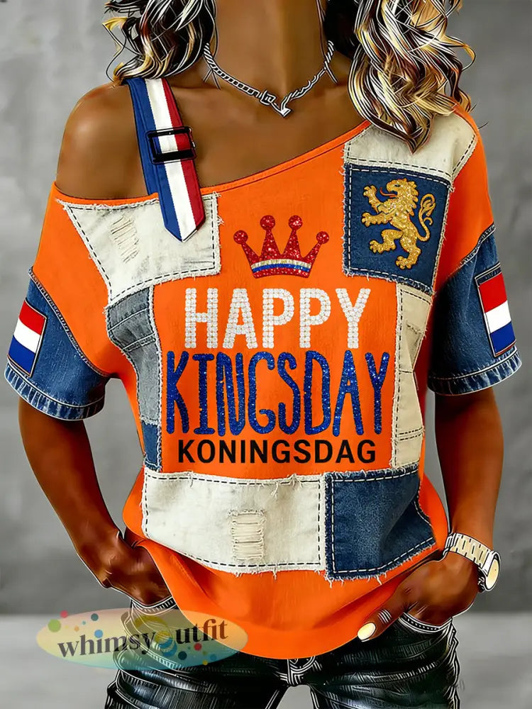 Dames vintage off-shoulder top voor de Nederlandse Koningsdag-viering - A / S